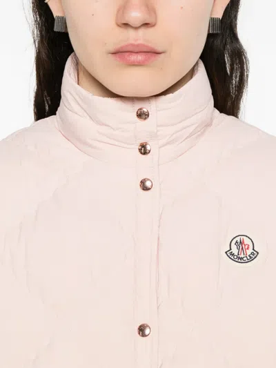 Moncler Biois High Collar Quilted Vest Pockets In Pink