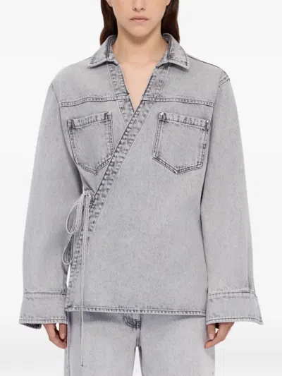 Msgm Patch Pocket Tie Shirt In Gray