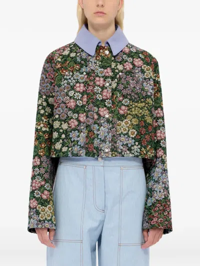 Msgm Floral Collared Jacket In Green