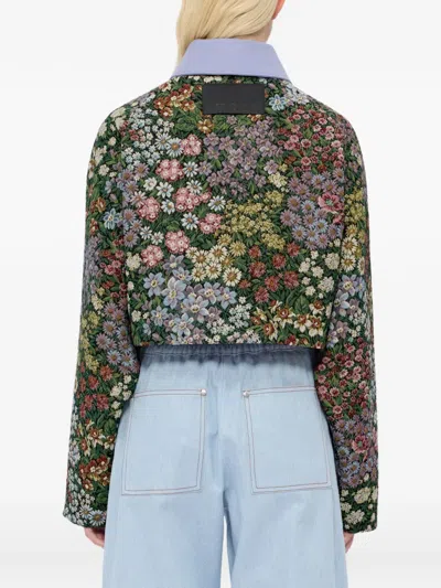 Msgm Floral Collared Jacket In Green