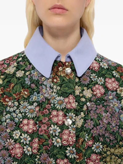 Msgm Floral Collared Jacket In Green