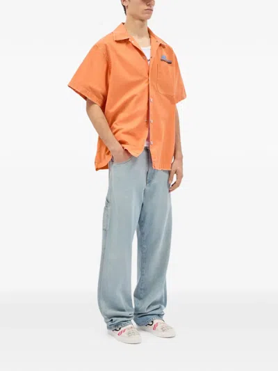 Msgm Button Frayed Shirt In Orange