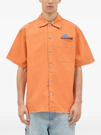 Msgm Button Frayed Shirt In Orange