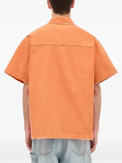 Msgm Button Frayed Shirt In Orange