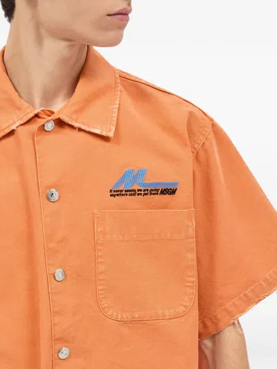 Msgm Button Frayed Shirt In Orange