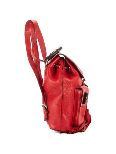 Pre-owned Gucci Flap Bamboo Backpack In Red