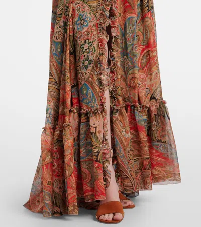 Etro Paisley Print Ruffle Silk Chiffon Maxi Skirt In Multi
