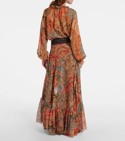 Etro Paisley Print Ruffle Silk Chiffon Maxi Skirt In Multi