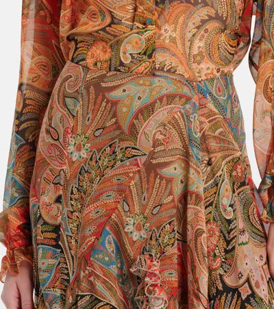 Etro Paisley Print Ruffle Silk Chiffon Maxi Skirt In Multi