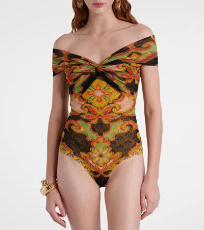 Etro Printed Off-shoulder Bodysuit In Multi