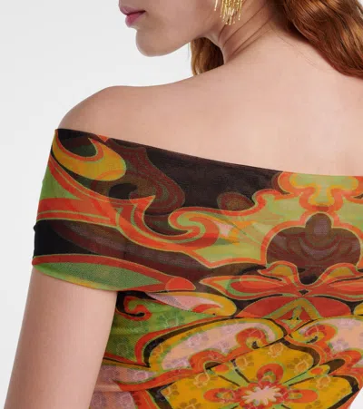 Etro Printed Off-shoulder Bodysuit In Multi