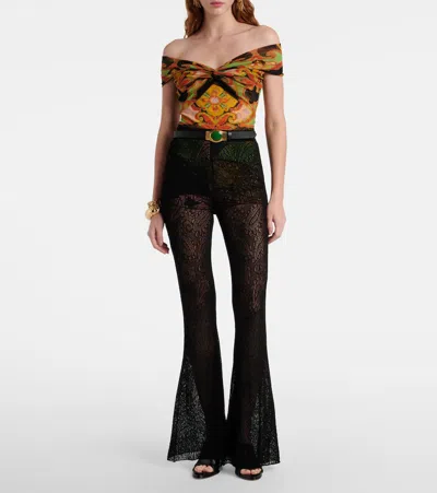 Etro Printed Off-shoulder Bodysuit In Multi