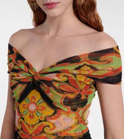 Etro Printed Off-shoulder Bodysuit In Multi