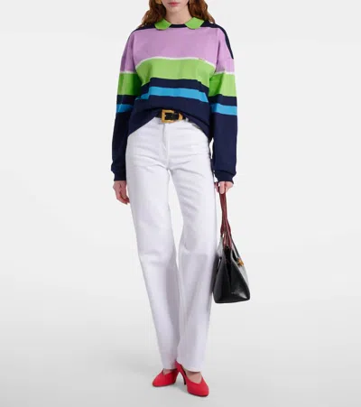 Versace Color-block Striped Long-sleeve Cotton Mini Dress In Multi