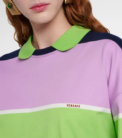 Versace Color-block Striped Long-sleeve Cotton Mini Dress In Multi