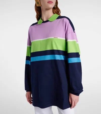 Versace Color-block Striped Long-sleeve Cotton Mini Dress In Multi