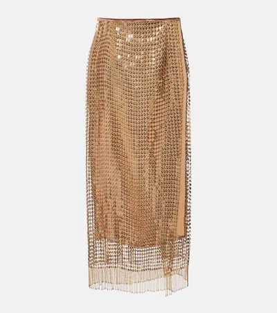 Roberto Cavalli Sequin Fringed Midi Skirt In Gold