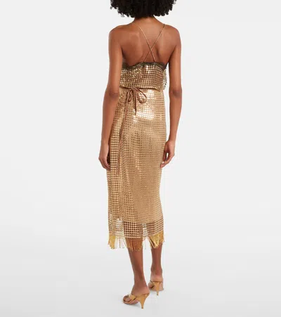 Roberto Cavalli Sequin Fringed Midi Skirt In Gold