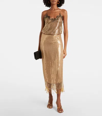 Roberto Cavalli Sequin Fringed Midi Skirt In Gold
