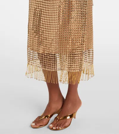 Roberto Cavalli Sequin Fringed Midi Skirt In Gold