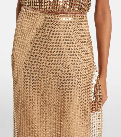 Roberto Cavalli Sequin Fringed Midi Skirt In Gold