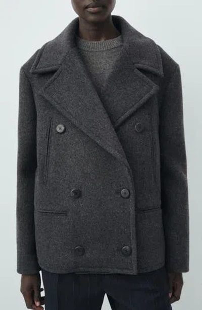 Mango Double-breasted Wool Coat Grey In Gray