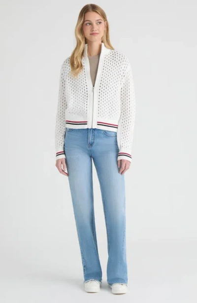 Hunter Stripe Openwork Bomber Jacket In White