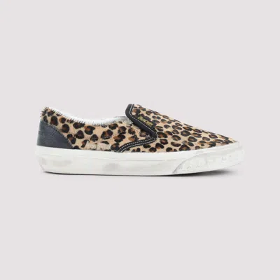 Golden Goose Brown Low Top Sneakers With Embossed Logo On The Heel And All-over Leopard Motif In Leather Woman