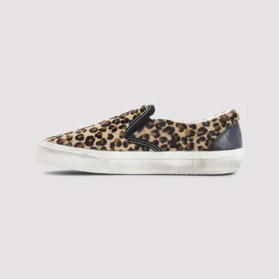 Golden Goose Brown Low Top Sneakers With Embossed Logo On The Heel And All-over Leopard Motif In Leather Woman
