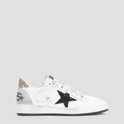 Golden Goose Ballstar White Low Top Sneakers With Glittered Star Patch On The Side And Glittered Heel With Logo L