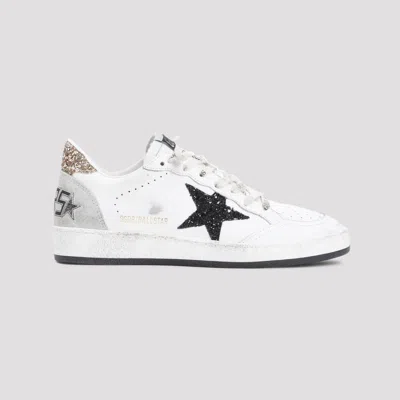 Golden Goose Ballstar White Low Top Sneakers With Glittered Star Patch On The Side And Glittered Heel With Logo L