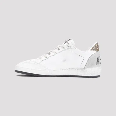 Golden Goose Ballstar White Low Top Sneakers With Glittered Star Patch On The Side And Glittered Heel With Logo L