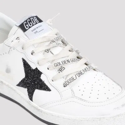Golden Goose Ballstar White Low Top Sneakers With Glittered Star Patch On The Side And Glittered Heel With Logo L