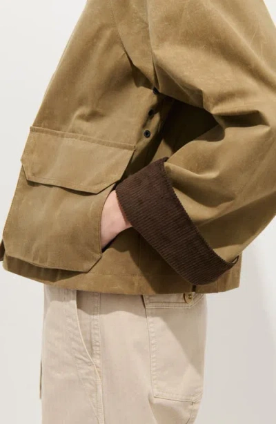 Alex Mill Chiltern Corduroy Trim Waxed Cotton Crop Jacket In Brown