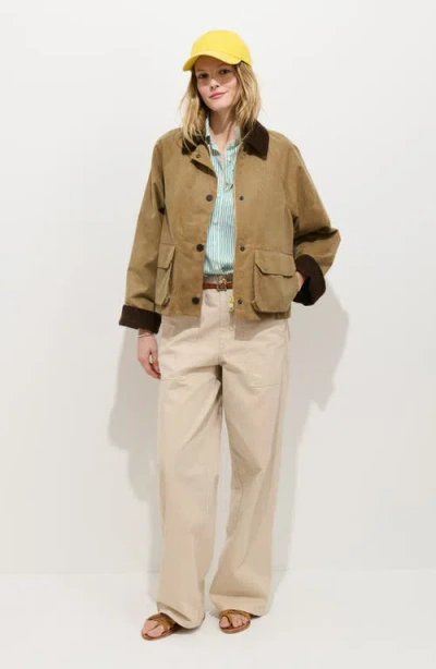 Alex Mill Chiltern Corduroy Trim Waxed Cotton Crop Jacket In Brown