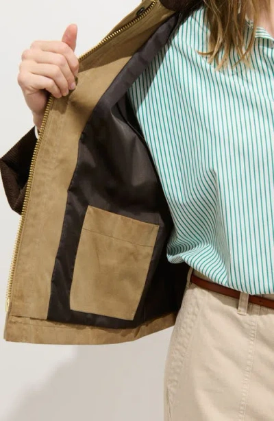 Alex Mill Chiltern Corduroy Trim Waxed Cotton Crop Jacket In Brown