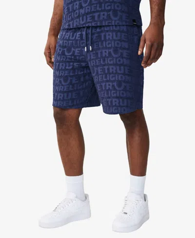 True Religion Terry Logo Drawstring Shorts In Blue