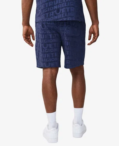 True Religion Terry Logo Drawstring Shorts In Blue