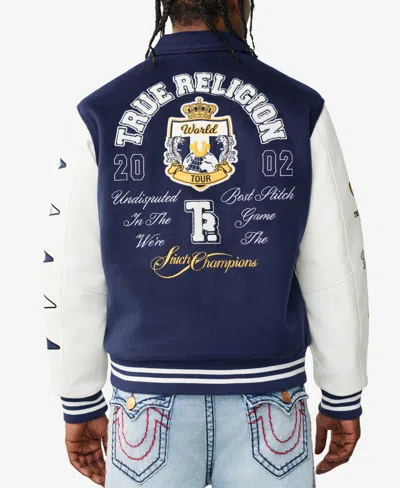True Religion Varsity Wool Logo Patch Jacket In Blue