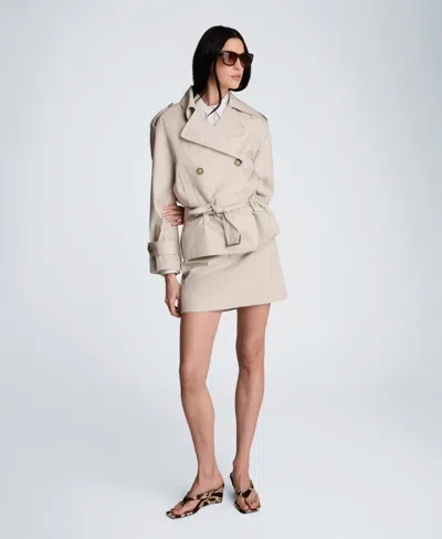 Kenneth Cole Double Breasted Short Trench Coat In Neutral
