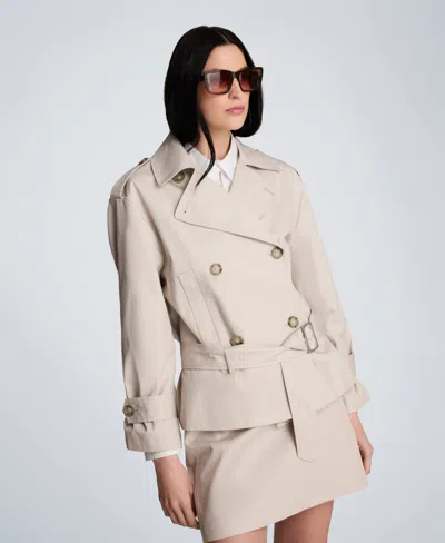 Kenneth Cole Double Breasted Short Trench Coat In Neutral
