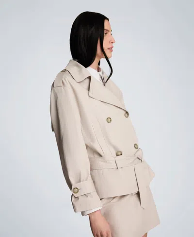 Kenneth Cole Double Breasted Short Trench Coat In Neutral