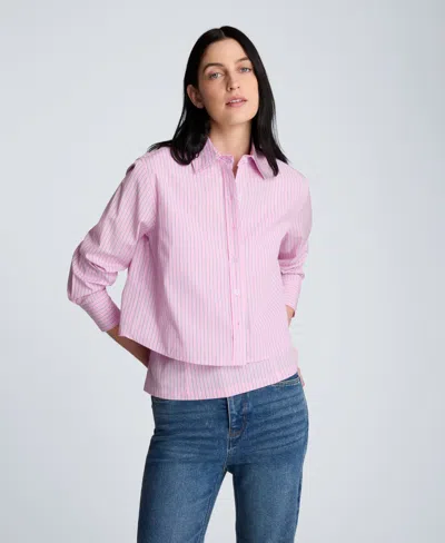 Kenneth Cole Cropped Long Sleeve Button Front Shirt In Purple