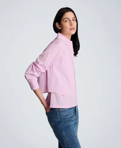 Kenneth Cole Cropped Long Sleeve Button Front Shirt In Purple