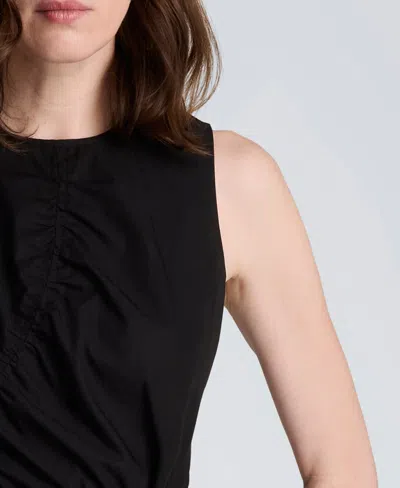 Kenneth Cole Asymmetric Ruched Cotton Blend Midi Dress In Black
