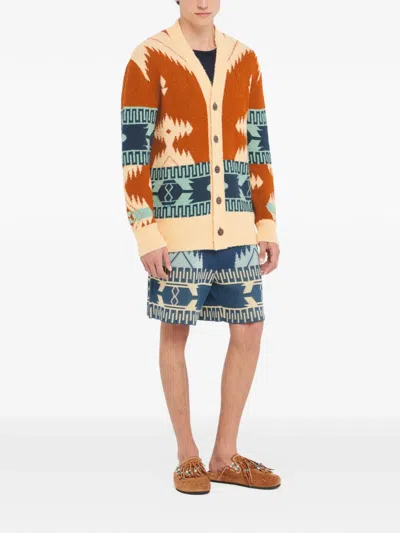 Alanui Patterned Button Cardigan In Orange