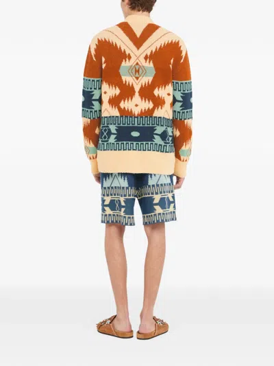 Alanui Patterned Button Cardigan In Orange