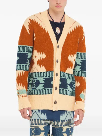 Alanui Patterned Button Cardigan In Orange