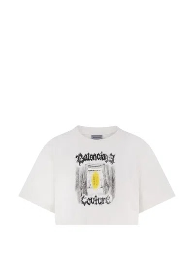 Balenciaga Cotton Salon De Couture Cropped T-shirt In White