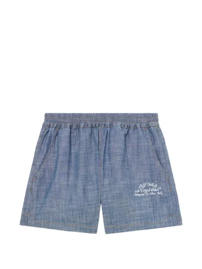Off-white Chambray Denim Pajama Shorts Dark Blue